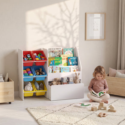 Toy Storage Unit, 3-Tier Toy Organiser Shelf with 6 Removable Storage Bins for Bedroom, Nursery, Multicoloured