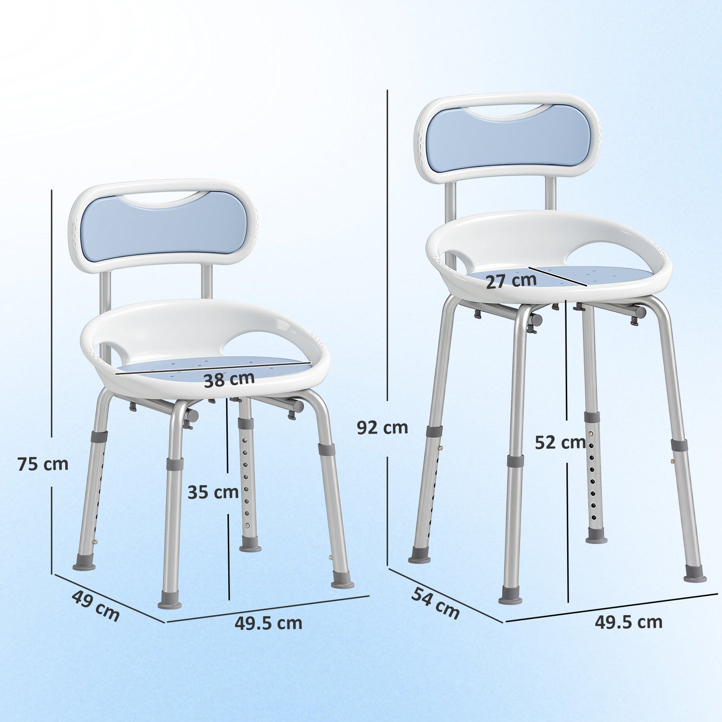 Shower Chair with Padded Seat Adjustable Height Shower Stool Bath Seat with Back and Anti-Slip Feet