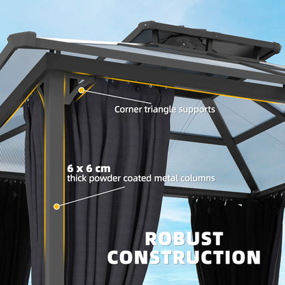 2.5 x 2.5 m Hardtop Gazebo Canopy with Double PC Roof, Drainage Gutters, Garden Gazebo Permanent Pavilion, Dark Grey