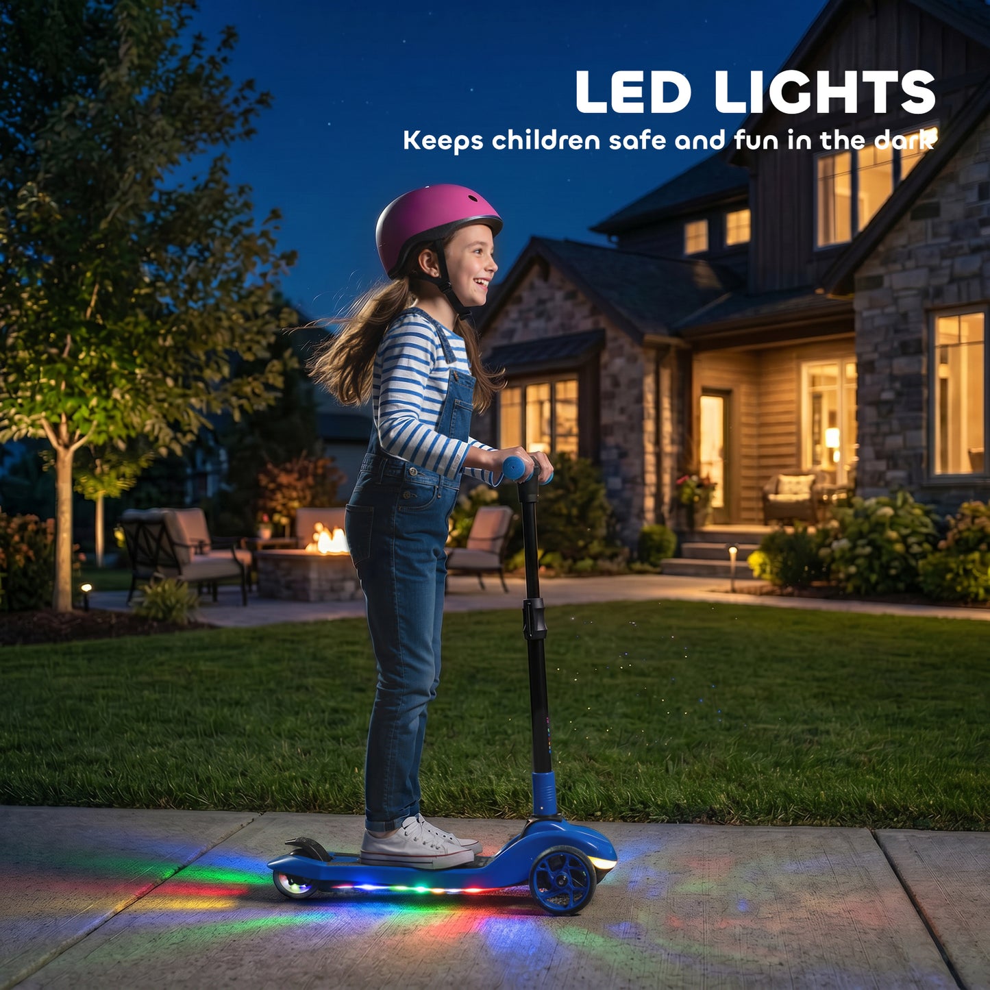 Three-Wheel Foldable Electric Scooter for Kids Aged 6-10 Years, Blue