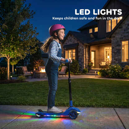 Three-Wheel Foldable Electric Scooter for Kids Aged 6-10 Years, Blue