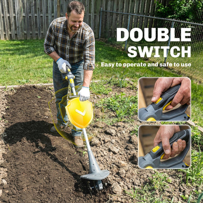 Cordless Tiller, 18V Electric Garden Rotavator with 2 x 4000mAh Batteries, Charger, 20cm Tilling Width & 18cm Depth