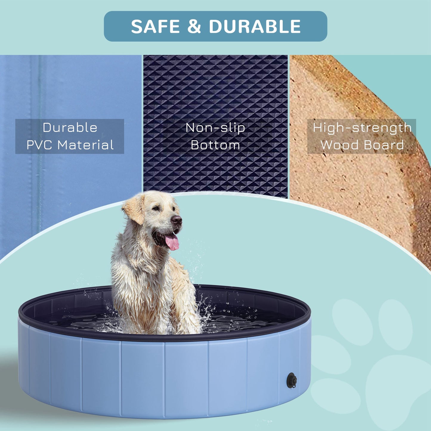 Foldable Dog Pool for Puppies and Ducks, Thickened PVC Dog Paddling Pool Bath Tub Hard Board