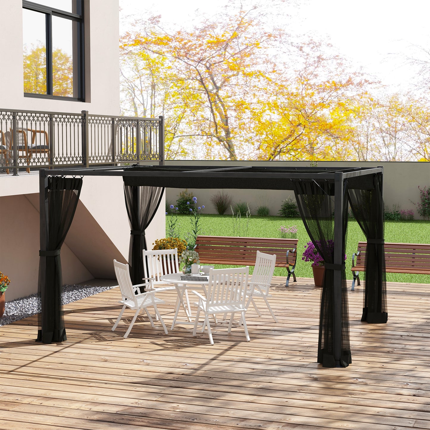 3 x 4m Aluminium Frame Pergola, with Retractable Roof - Dark Grey