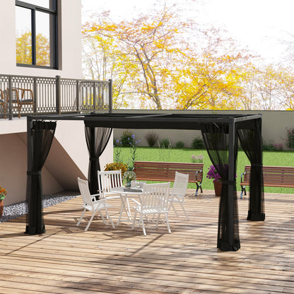 3 x 4m Aluminium Frame Pergola, with Retractable Roof - Dark Grey