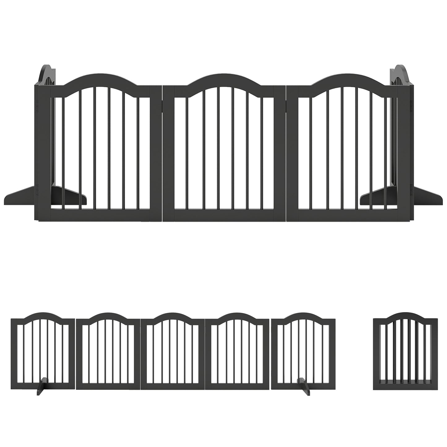 Freestanding Dog Gate Wooden Stair Gate for Dogs with Support Feet Foldable Pet Fence Safety Barrier for the House Doorway St