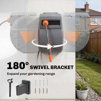 Retractable Hose Reel Wall Mounted, 15+1.6m Garden Hose Pipe Reel with Auto Retraction, Self-Locking, Orange