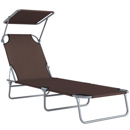 Folding Sun Lounger with Canopy, Reclining Sunbed with 4-Position Adjustable Backrest, 600D Oxford Cloth