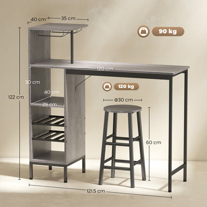 3 Pieces Dining Room Set, 2 Round Stools with Footrest, 6-Tier Dining Table with Storage Shelves, Natural