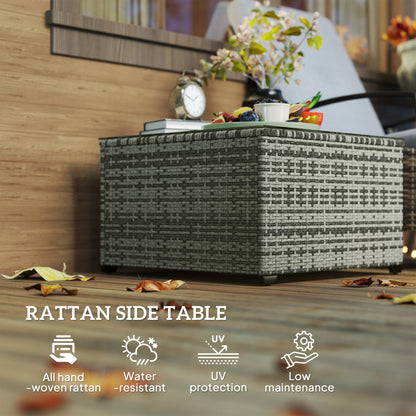 62 x 62cm Glass-Top Rattan Side Table - Light Grey