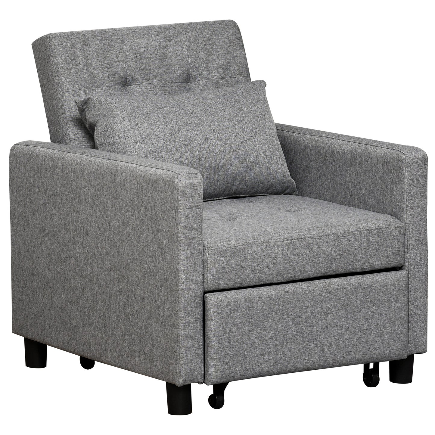 3-In-1 Single Chair Bed with Adjustable Backrest, Pillow and Footrest for Living Room, Grey