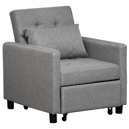 3-In-1 Single Chair Bed with Adjustable Backrest, Pillow and Footrest for Living Room, Grey