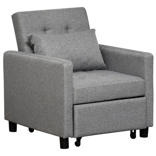 3-In-1 Single Chair Bed with Adjustable Backrest, Pillow and Footrest for Living Room, Grey