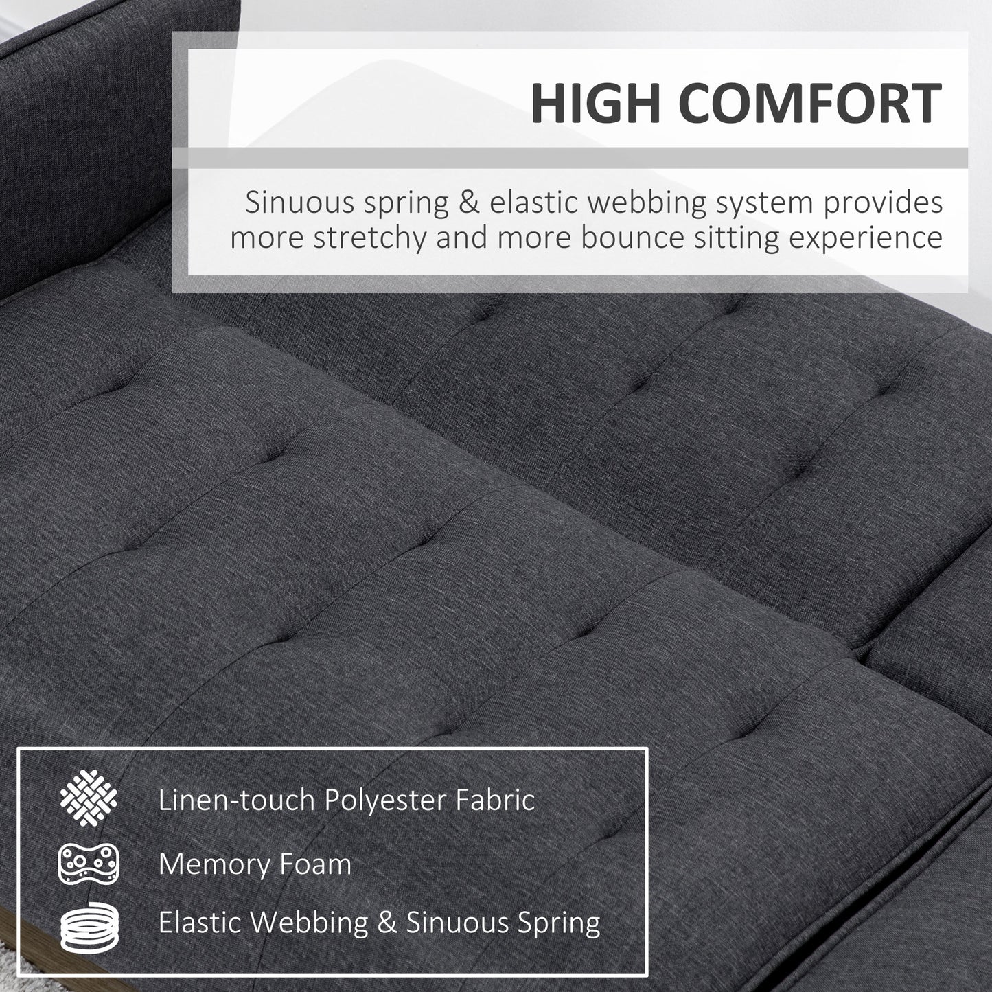 Three-Seater Sofa Bed, with Cupholders - Grey