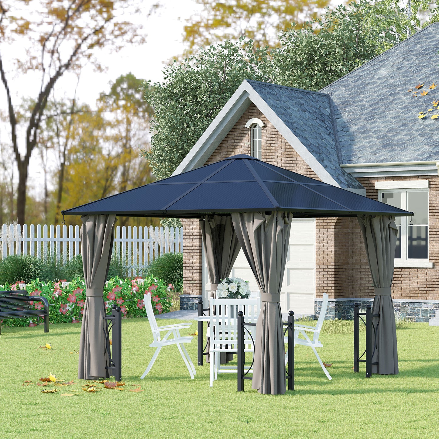 3 x 3(m) Hardtop Gazebo Canopy with Polycarbonate Roof, Alloy Aluminium Frame, Black