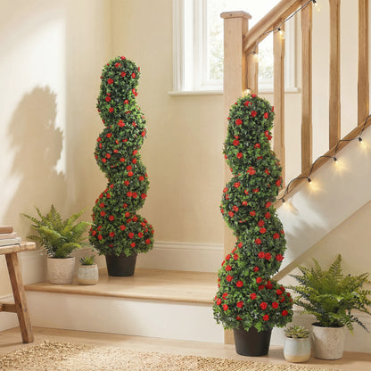 Decorative Artificial Plants Set of 2, UV Resistant Fake Plants in Pot for Indoor Outdoor Decor, 90cm, Red