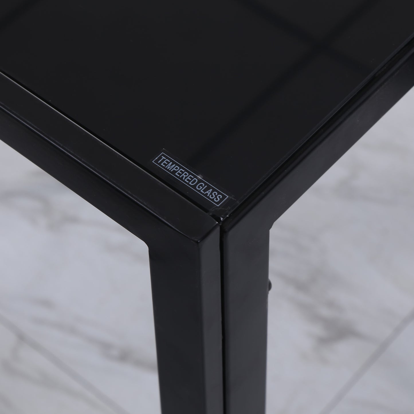 120cm Dining Table, Rectangle 4 Seater Kitchen Table with Tempered Glass Top and Metal Legs for Dining Room