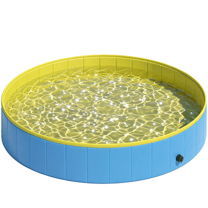 Foldable Dog Pool for Puppies and Ducks Dog Paddling Pool Bath Tub, Blue, 140 x 30cm