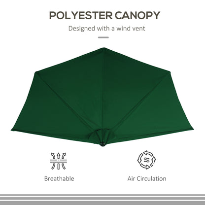 3(m) Half Parasol, Semi Round Umbrella with Metal Frame, Crank Handle for Balcony, Garden, Green