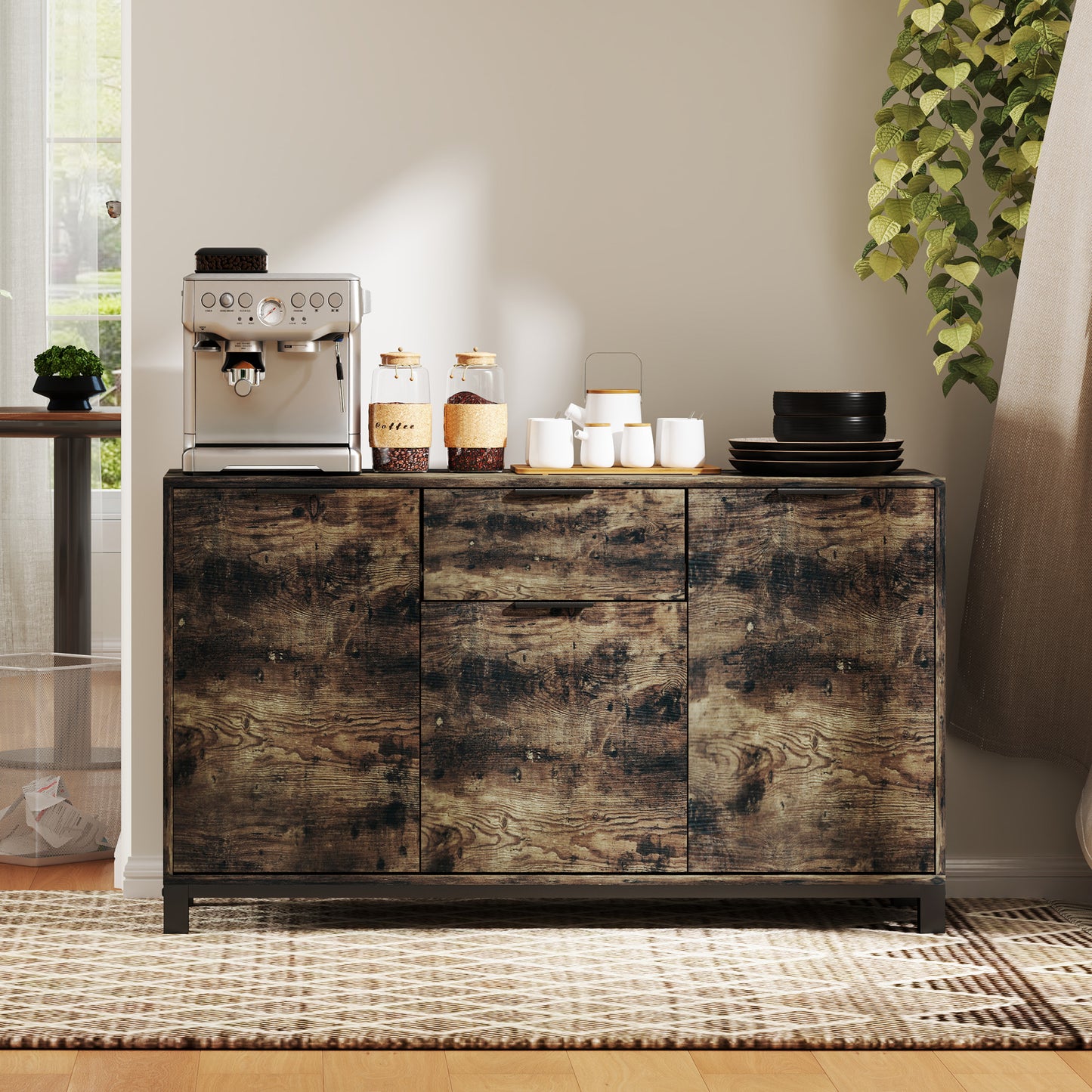 Sideboard, Industrial Storage Cabinet with Doors, Drawer, Cupboard and Adjustable Shelves for Living Room, Dining Room