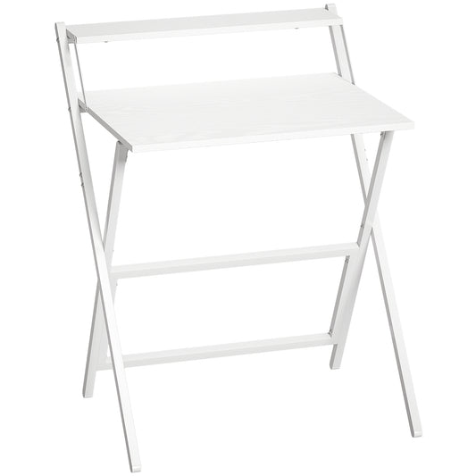 70 cm Folding Computer Desk with Monitor Shelf - White