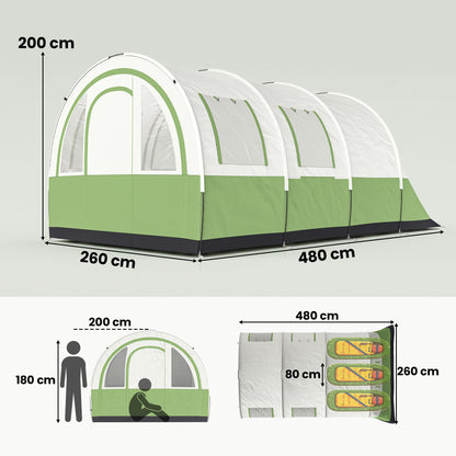 Three Man Duo Room Tunnel Tent, with Accessories - Cream/Green