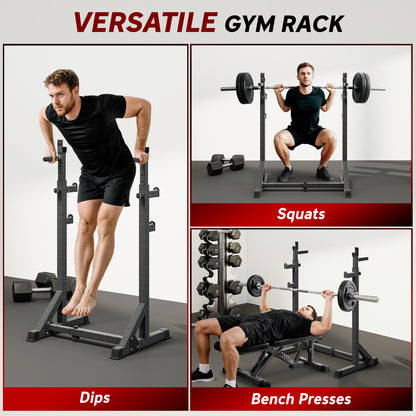 Heavy Duty Barbell Squat Rack, Adjustable and Multifunctional Weight Power Stand, for Home, Gym - Black