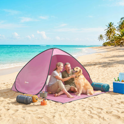 Pop up Beach Tent, UV 50+ Sun Shelter with Carry Bag, 2x1.5m for 2-3 Person, Pink