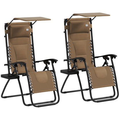 Zero Gravity Lounger Chair Set of 2, Folding Reclining Patio Chair with Shade Cover, Cup Holder