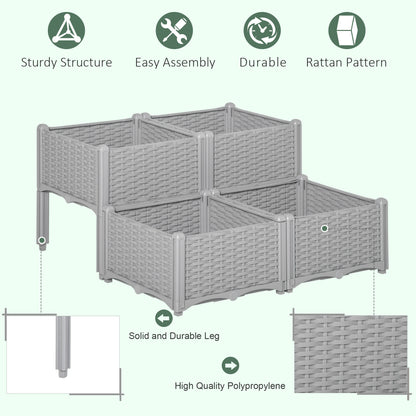 Set of 4 26L Garden Raised Bed Elevated Patio Flower Plant Planter Box PP Vegetables Planting Container, Grey