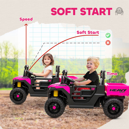 Kids Ride on Car, 12V Electric Kids UTV with Electric Dump Bed, 4-Wheel Suspension for 3-8 Years, Pink