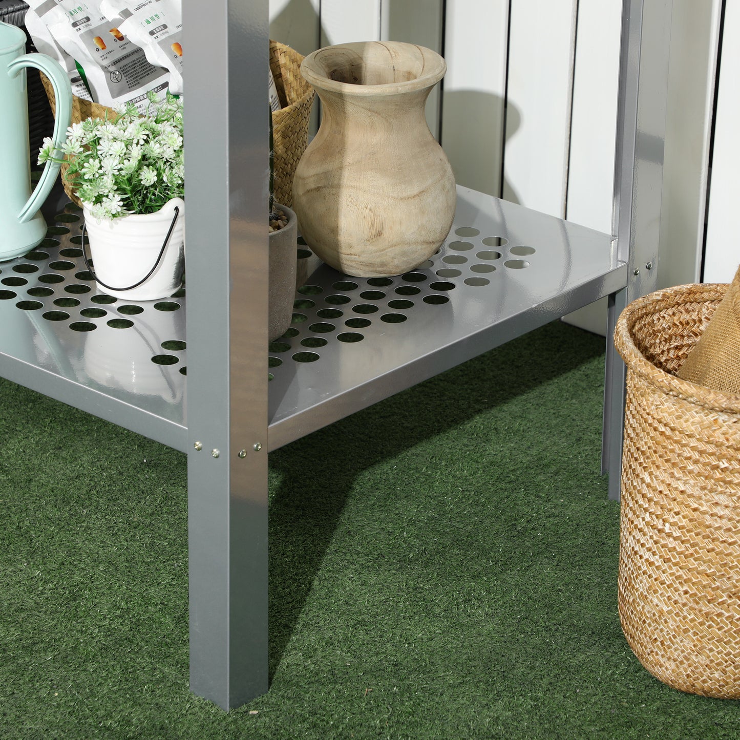 2-Tier Plant Stand, Corner Plant Shelf for Outdoor and Indoor Storage Organizer, Freestanding Flower Rack with Steel Frame