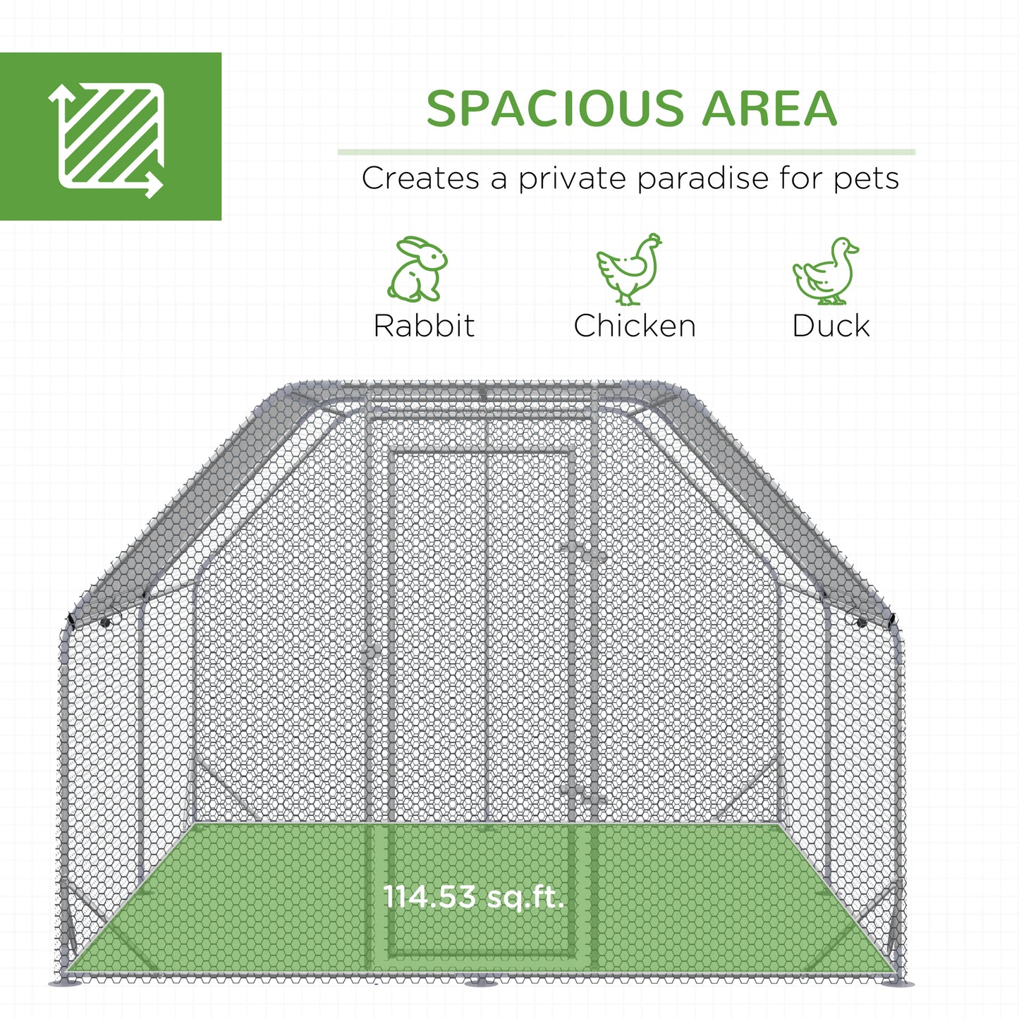 Walk in Chicken Run Chicken Coop Hen House Outdoor with Roof for 10-12 Chickens, 380 x 280 x 195cm