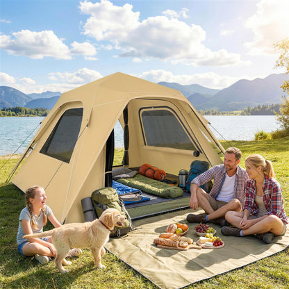 Pop Up Tent 3000mm Waterproof Camping Tents with Mesh Windows 2-3 People Khaki