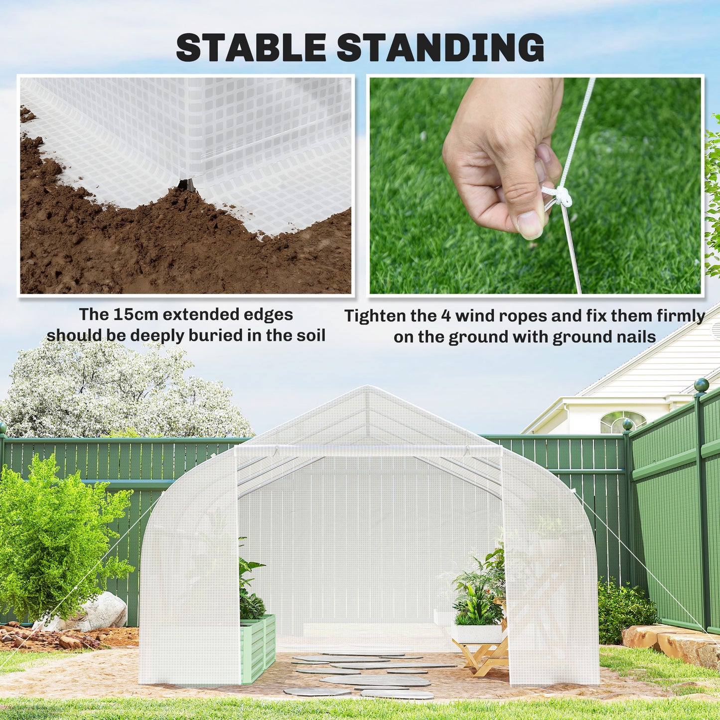 Walk-In Polytunnel Greenhouse Warm House Garden Tunnel Shelter Plant Shed with Door and Windows, Galvanised Steel Frame