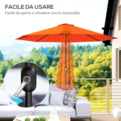 3 m Garden Parasol Umbrellas, Outdoor Sun Shade with 8 Ribs, Tilt and Crank Handle for Balcony, Bench, Garden, Orange