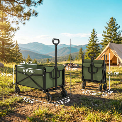 81L Festival Trolley on Wheels, Compact Garden Folding Trolley Cart with Adjustable Handle 80L Green