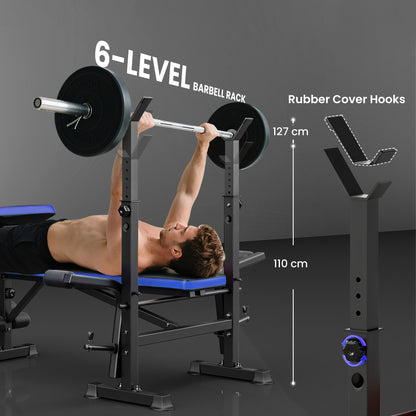 Adjustable Weight Bench with Leg Extension, Barbell Rack, Preacher Curl Pad, Butterfly