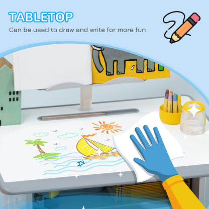 Kids Adjustable Desk and Chair Set, Book Stand, Pen Slot - Grey