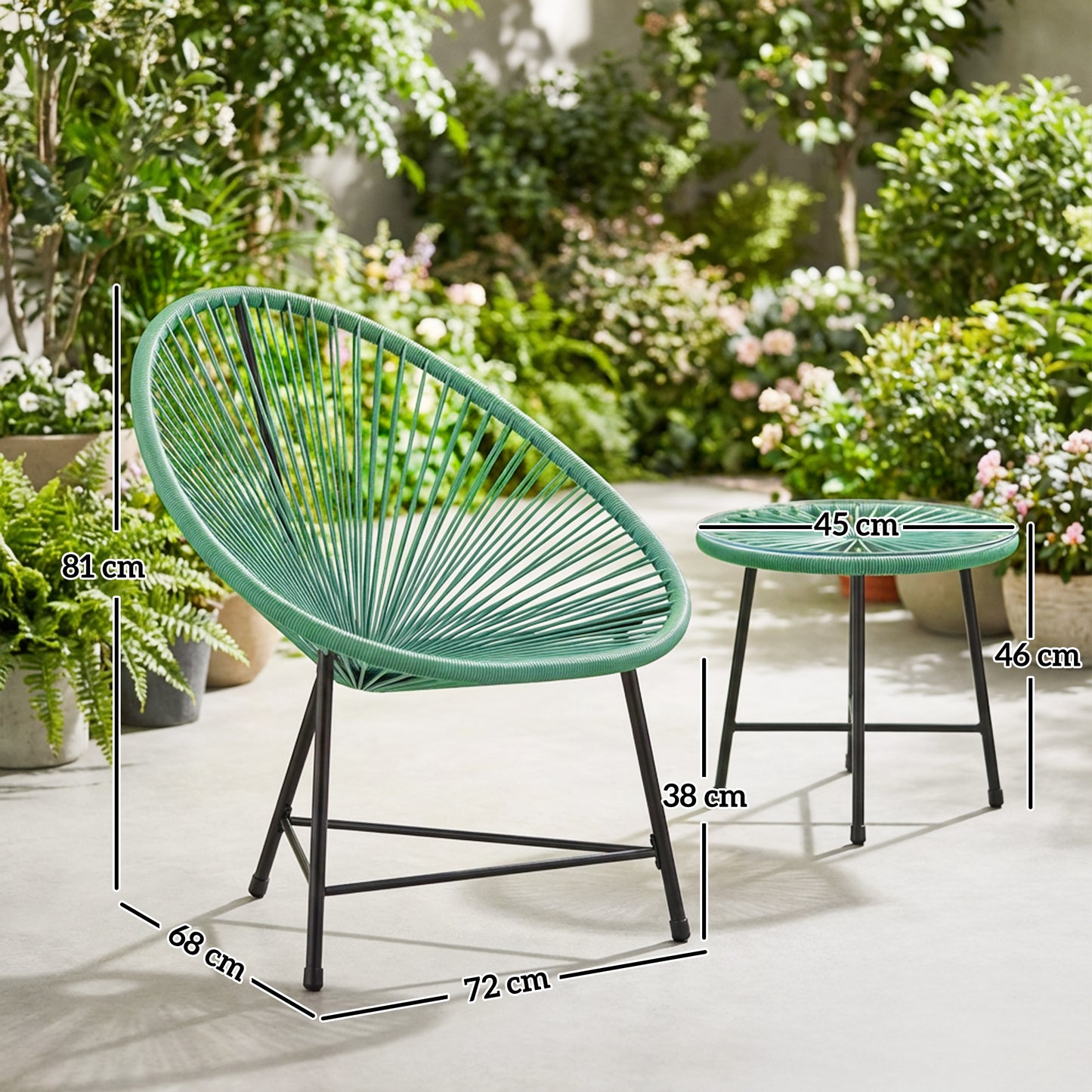 Rattan Bistro Set with Acapulco Chairs and Glass Table, Green