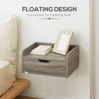 Floating Nightstands Set of 2, Wall Mounted Bedside Table with Drawer for Bedroom, Grey