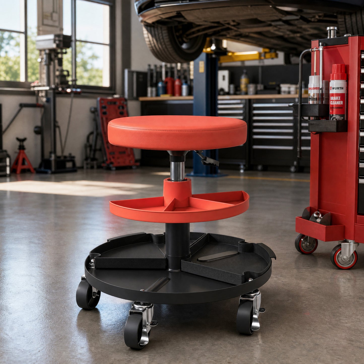 Rolling Mechanic Stool, 135kg Capacity Workshop Stool, 360° Swivel Roller Padded Creeper Seat with Wheels