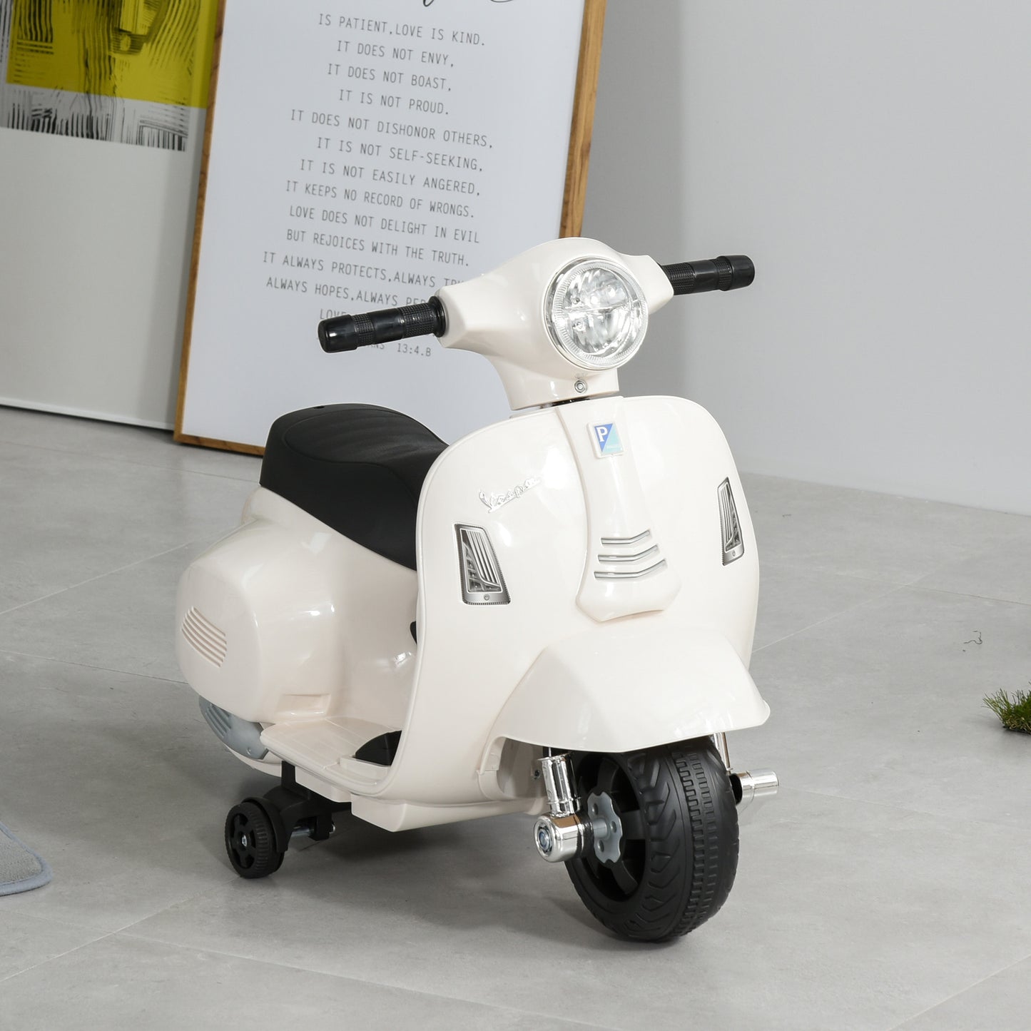 Vespa Licensed 6V Kids Electric Motorbike Ride On Motorcycle Battery Powered for 18-36 Months with Horn Light White