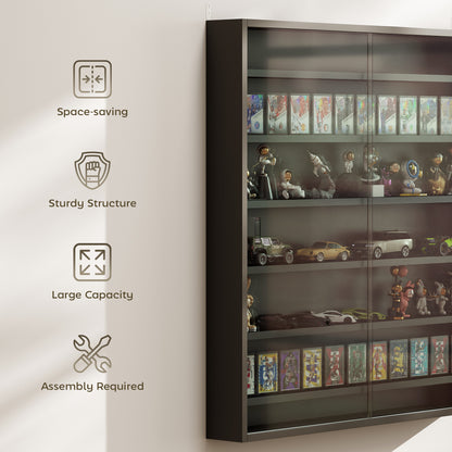 Six Shelf Display Cabinet, with Glass Doors - Black