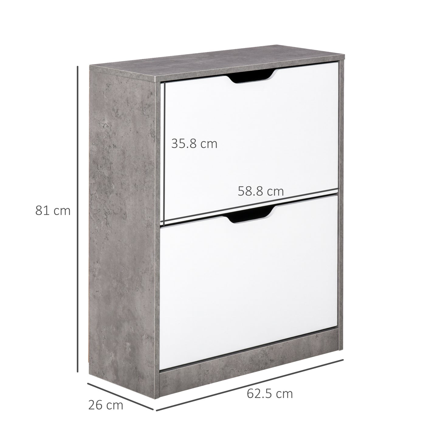 Two Drawer Shoe Cabinet Home Storage Organiser w/ Groove Handles Adjustable Shelves Modern Boxy Rack Hallway Bedroom Furnitur