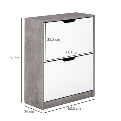 Two Drawer Shoe Cabinet Home Storage Organiser w/ Groove Handles Adjustable Shelves Modern Boxy Rack Hallway Bedroom Furnitur