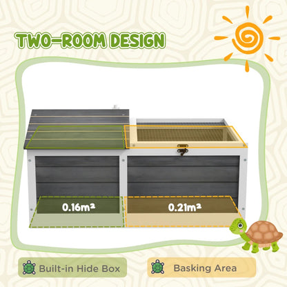 Wooden Tortoise House with Hide Den and Run - Grey