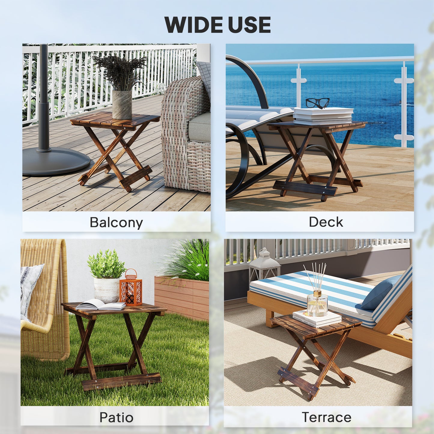 Fir Wood Folding Coffee Table, Lightweight Small Garden Table with Slatted Top, Portable Folding Side Table for Balcony