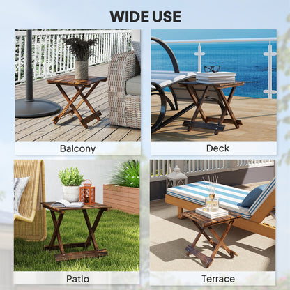 Fir Wood Folding Coffee Table, Lightweight Small Garden Table with Slatted Top, Portable Folding Side Table for Balcony