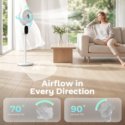20 dB Silent Standing Fan for Bedroom, 39in Pedestal Fan with Remote, Oscillating, 8 Speeds, Adjustable Height, White
